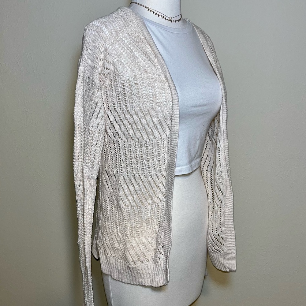 Light Weight Creme Hole-Knit Cardigan Sweater